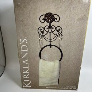 Kirkland's Decorative Metal Towel Ring With 4 Clear Beads New In Box 6.5x16.125"